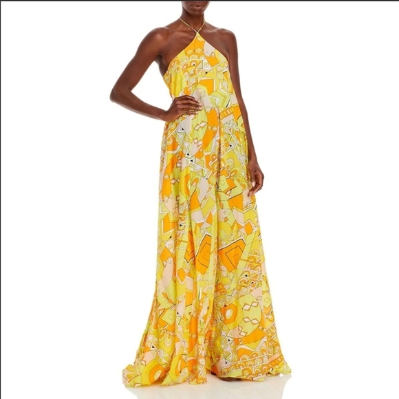 S/W/F Halterneck Poolside Yellow Maxi Dress Size Small - Picture 9 of 12
